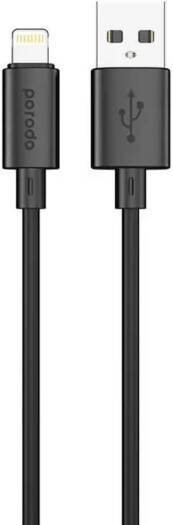 Porodo Blue 3A USB-A to Lightning Head PVC Cable 1.2m, 480 Mbps Data Transfer, Fast Charge, Universal Compatibility, Quick Data Transfer, Durable - Black