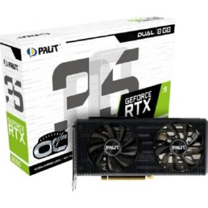 Palit GeForce RTX 3050 Dual OC Graphics Card, 8GB GDDR6 128 Bit Memory, 1552 MHz Clock, 2560 Cuda Cores, PCI-E 4.0 Bus Support, 14 Gbps, Open GL 4.6, 3 DP, HDMI | NE63050T19P1-190AD