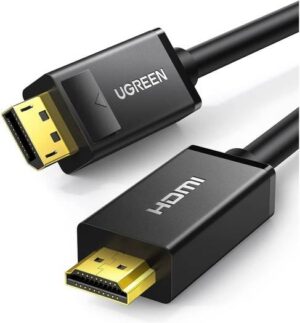 UGREEN Display Port to HDMI Port Cable, 4K High Definition Display, Gold-Plated Connectors, Tinned Copper Wire, Aluminum Foil & Braid, Durable PVC Case, 1 Meter Length, Black | 10238