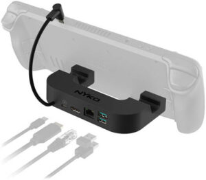 Nyko Power Dock for Steam Deck, 7-in-1 USB-C Hub, HDMI 2.0 out (4K@60Hz), 2x USB 3.1, USB 3.0, MicroSD, USB-C Power In, & RJ45/Ethernet Port, 100W Pass-Through PD, Black | 89502