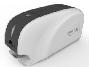 SMART 31D Dual Sided ID Card Printer, Fast printing - 23 seconds per card, Compact design, Bundle (100 cards, 1 Color ribbon 250 prints, and Smart Designer Software) | 651528 / 651460