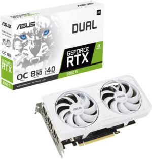 ASUS Dual GeForce RTX 3060 Ti OC Graphics Card, 8GB GDDR6X 256-bit, 1710 MHz Boost Clock, 4864 CUDA Cores, 19 Gbps Memory Speed, PCI Express 4.0, 1x HDMI, 3DP, White | 90YV0IP2-M0NA00