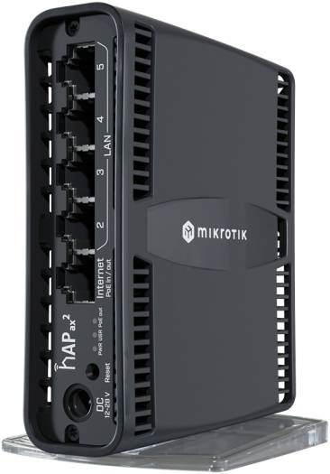MikroTik hAP ax2 RouterBOARD, ARM64 CPU, 1GB RAM, 128MB NAND Storage, Dual Band Wi-Fi 6, 574 Mbit/s 2.4GHz & 1200 Mbit/s 5GHz Data Rata, 5x Ethernet Ports, Black | C52IG-5HAXD2HAXD-TC