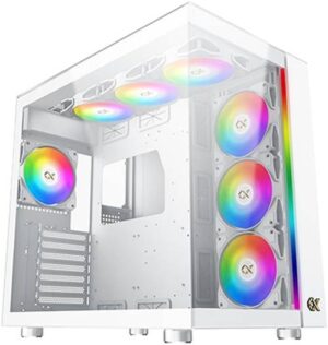 Xigmatek Aqua Ultra Arctic Super Tower Case, 0.8mm SPCC Thickness Material, Up to 360mm Radiator & 10*Fans Support, 3*Tempered Glass Panel Design, Screwless & Tool-less Design, White | EN40689