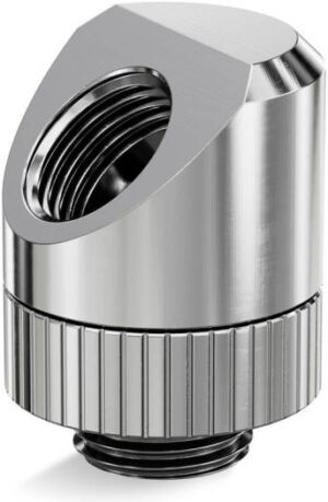 EK-Quantum Torque Rotary Revolvable Angled (45°) Adapter, Fitting with G1/4" Threads, 23mm Outer Diameter, Sealed With High-Quality NBR O-Ring, Nickel | 3831109814512