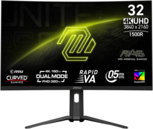 MSI MAG 321CUPDF Gaming Monitor, 32" Rapid VA Display, Up to UHD Resolution, Up to 320Hz Refresh Rate (Dual Mode), 0.5ms (GtG) Response Time, AMD FreeSync Premium Technology, Black | 321CUPDF