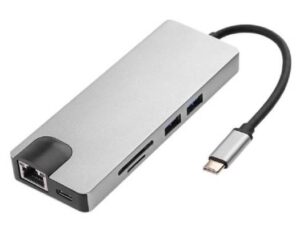 Zonixplay Type-C to HDMI 8 in 1 Adapter, Store Data Up To 5Gbp/s Speed, USB C to RJ45 Gigabit Ethernet LAN, Gray | ‎ZP008