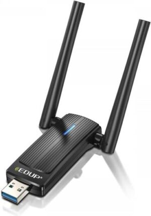 Porodo Dual Band WiFi 6 USB Adapter with Additional USB A to Type- C Adaptor and External Antenna, High-Speed USB3.0 Interface, 2.4GHz GHz Frequency Range, 1800Mbps | Black