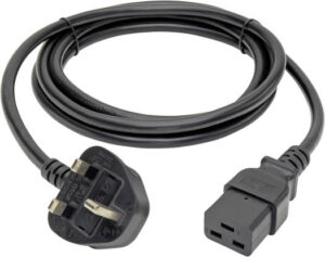 DataPro UK to C19 Power Cord, 3 Pin, 13Amp Fuse Fitted, 100% Electrical and Mechanical Inspection, 250V, 3 Meter Cable Length, Black | UK-C19