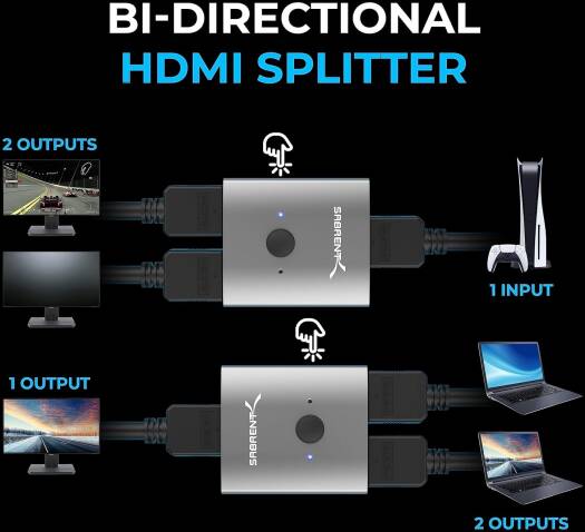 Sabrent USB 2.0 Sharing Switch for Multiple Computers and Peripherals LED Device Indicators (USB-SW20) 4K Dual HDMI Switch (DA-HSW2) - Image 2