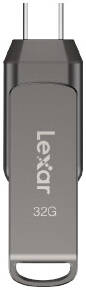 Lexar JumpDrive Dual Drive D400 USB Flash Drive, 32GB Capacity, Up To 100MB/s Transfer Speed, USB 3.1 Type-C & Type-A Interface, 256-bit AES Encryption, Sliver | LJDD400032G-BNQNG