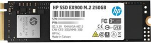 HP EX900 M.2 250GB PCIe 3.0 x4 NVMe 3D TLC NAND Internal Solid State Drive (SSD), Black | EX900-250GB