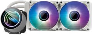 darkFlash Twister DXV2 240 Liquid CPU Cooler, 120mm PWM Fans, 800~1800 rpm Fan Speed, 2700 Rpm Pump, 12V Power, Double Pipe Water Block, Supports ARGB Light Sync, White | DXV2 240-W