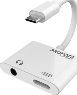 Promate USB-C AUDIO ADAPTER WITH 3.5MM AUX PORT AND 5V/3A USB-C CHARGING PORT | PR.AUXCHARGE-C