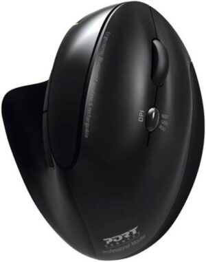 Port Designs Ergonomic Rechargeable 2.4 GHz & Bluetooth Wireless Mouse, Up to 1600 DPI Level, Rechargeable Battery, Silent, Plug-and-Play, Ergonomic Features, Black | 900706-BT