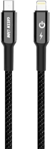 Green Lion USB-C to Lightning Head Braided Cable,Charge & Sync,Secure & Safe,480Mbps Transfer Speed,Wide Compatible,27W Charging,10000 Bends,Durable Zinc Alloy Material - Black