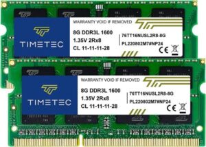 Timetec Hynix IC 16GB (2x8GB) DDR3L-1600 SODIMM Laptop Memory, CL11 Cas Latency, 1600MHz Speed, 1.35 Voltage, Unbuffered, PC3L-12800S Type, Non-ECC, 2Rx8 Dual Rank | 76TT16NUSL2R8-8GK2