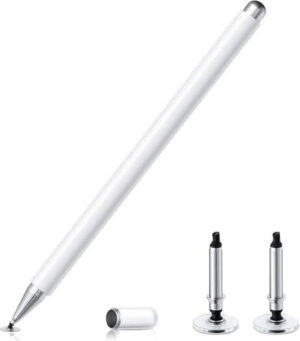 Universal Stylus Pen, Two-in-One Style, Two Way Magnetic Pen Cap, Accuracy & Sensitivity, Replaceable Nibs Stylus Pens, 2 Spare Disc Nibs, White | USPWHT