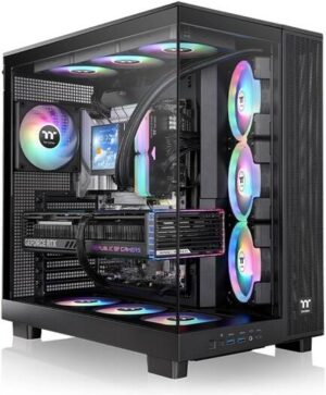 Thermaltake View 380 XL TG ARGB Mid Tower PC Case, 4x 120mm aRGB Lite Pre-Installed Fans, Up to 360mm Radiator & 10x Fan Support, USB Type-C x1, USB 3.0 x2, HD Audio, Black | CA-11E-00M1WN-00