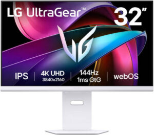 LG 32G810SA UltraGear Gaming Monitor, 32" IPS Display, 4K UHD Resolution, 144Hz Refresh Rate, 1ms (GtG) Response Time, AMD FreeSync Premium & G-SYNC Compatible, White | 32G810SA-W