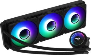 Aerocool Mirage L360 ARGB Liquid Cooler, 360mm Fan Diameter, 2300 RPM, 20.2dBA Noise Level, Stainless Steel Bearing, PWM 4-Pin, Hydraulic Bearing, Black | AC-MIRAGE-L360-BLK