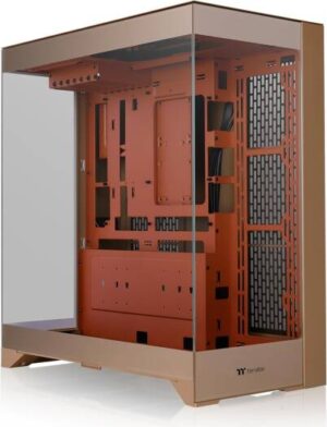 Thermaltake CTE E550 TG Gravel Sand Mid Tower ATX Case, 3 Tempered Glass Panels Hidden-Connector Motherboard Support Three-Way VGA Installations Dual Chamber Design, Brown | CA-1Z8-00MGWN-00