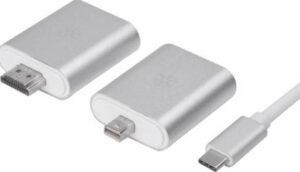 SilverStone USB 3.1 Type C to 4K HDMI, Mini DP,and VGA in Silver Aluminum, Aluminum, plastic, Chrontel CH7525, Silver | SST-EP11S