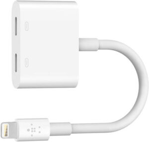 Belkin RockStar Lightning Audio + Charge Adapter, Splits Lightning Connector in Two, 12W Passthrough Charging, 24-bit, 48kHz Lossless Audio Playback, White | F8J198btWHT