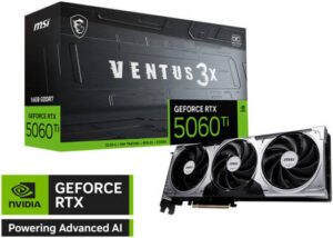 MSI GeForce RTX™ 5060 Ti 16G VENTUS 3X OC Graphic Cards, 16GB GDDR7 128-Bit Memory, 2602 MHz Boost Clock, 28 Gbps Memory Speed, 4608 CUDA Cores, PCI Express Gen 5 x16 | 912-V812-078
