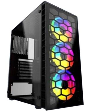 Deskooze Gaming D10 Case, ATX/MATX/ITX Motherboard Supported Computer Case, 3 Built-In RGB Fans, SPCC0.4mm (Black) Inside & 0.5mm Outside,  USB3.081 (Included) & USB1.1+HD Audio (2) - Black | D10