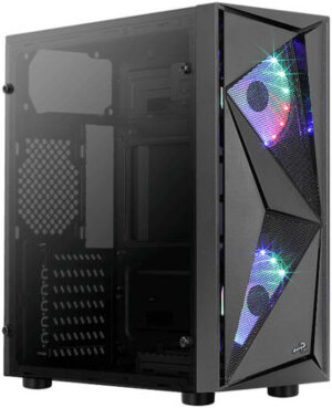 Aerocool Glider Tempered Glass ATX Mid Tower PC Case, Mesh Front Panel Design, Up to 360mm Radiator Support & 4 Max Cooling Fans,  USB3.0 x 1 | USB2.0 x 2 | HD Audio & Mic, Black | GLIDER-COSMO-G-BK-V