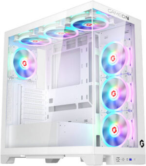 GAMEON Emperor Arctic IV Series Mid Tower Gaming Case, 7x Pre-Installed 120mm aRGB Fan, Up to 360mm Radiator & 10x Fan Support, 0.8mm Tempered Glass + SPCC Materials, White | GO-EMPERORIV-A