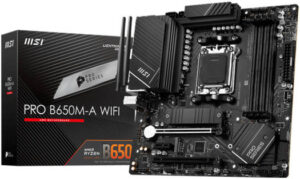 MSI PRO B650M-A WIFI AM5 Micro-ATX Motherboard, AMD B650 Chipset, 4 x 2-Channel DDR5 Slots, 128GB Max Memory,  Wi-Fi 6E,  2x PCI-E x16, 2x M.2, 1x HDMI, 1x DP, USB 23.2/2.0 | 911-7D77-001