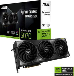 ASUS TUF Gaming GeForce RTX 5070 OC Edition Graphics Card, 12GB GDDR7 192-Bit Memory, 2610MHz Boost Clock, 6144 CUDA Cores, 28 Gbps Memory Speed, PCI Express 5.0 | 90YV0LZ0-M0NA00