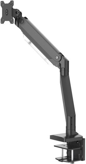 Hama 118497 Fullmotion Single Arm Monitor Desk Mount Stand, Gas Spring for 33 cm - 88.9 cm Screen Size, Up to +/- 45° Continuous Tilt, Arm Pivotable Up to 180° | 3 Joints, Black | 4047443469120