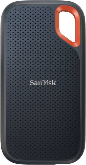 SanDisk 500GB Extreme Portable External SSD V2, Up to 1050 MB/s Read & Up to 520MB/s Write Speeds, USB 3.2 Gen 2 Type-C, 256-Bit AES, Carabiner Loop, IP55, Black - Orange | SDSSDE61-500G-G25
