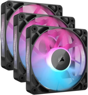 CORSAIR iCUE Link RX120 RGB 120mm PWM Fans with iCUE Link System Hub, 17.9 - 73.5 CFM Airflow, 2100 RPM Speed, Magnetic Dome Bearing, Tripple Pack, Black | CO-9051018-WW