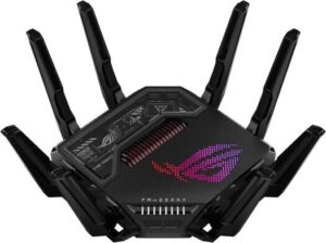 ASUS ROG Rapture GT-BE98 Quad-Band WiFi 7 Gaming Router, Supports 320MHz with Speeds of Up to 25 Gbps, Dual 10G Port, Mobile Game Mode, AiMesh & VPN Features | 90IG08F0-MO9A0V