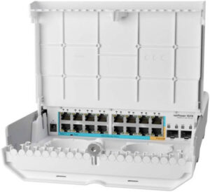 MikroTik Net Power 15FR Passive Reverse PoE Switch, With 16 Ethernet Ports 2 x SFP, 29 W Power Consumption, 7.2 Gbps Switch Capacity, 5.4 Mpps Routing Speed, White | CRS318-1Fi-15Fr-2S-OUT