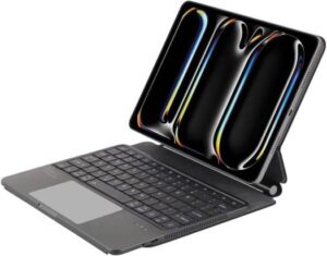 Levelo AeroBoard Pro Saffiano Leather Wireless Keyboard, 4H Working Time, 500mAh Battery, Adjustable Angle Up to 130, 10M Connection Distnace, Trackpad, 7 Color Light Mode - Black (for iPad Pro 13")