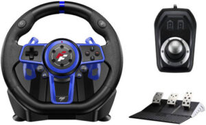 Flashfire Suzuka Wheel F111 Racing Wheel Set, Clutch Pedals, H-Shifter, Hall-Effect Steering Sensor, Vibration Feedback Function, Dual Motors, Adjustable Rotation 270° and 900°, Blue/Black | F111
