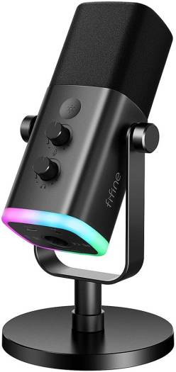 Fifine Ampligame AM8 RGB USB/XLR Dynamic Mic, Cardioid Polar Pattern, USB Type-C to Type-A 2.0/XLR, Touch-Mute, Foam Cover, Controllable RGB Lighting, Black | Z3D37FADE938C109BB3BEZ