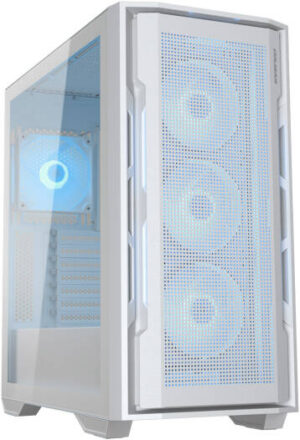 Cougar Uniface RGB ATX Mid Tower Case, 4x Pre-Installed ARGB Fans, Up to 420mm Radiator Support, 7 Expansion Slot, Vertical GPU Support, Transparent Left Panel, RGB Sync with M/B, White | 385C780.0002