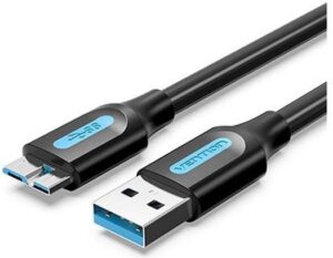 Vention USB 3.0 A Male To Micro-B Male Cable, 4TB Mobile Hard Drive Fast Reading & Transmission, Tinned-Copper Conductor, 1 Meter, Black | COPBF