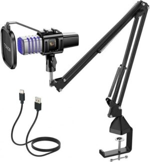 Tonor TC30S+ USB RGB Condenser Microphone Kit, Cool RGB Lights, Plug & Play, Adjustable Boom Arm, Upgraded Desk Clamp, Shock Mount, Black | B0BRCR2QQ7
