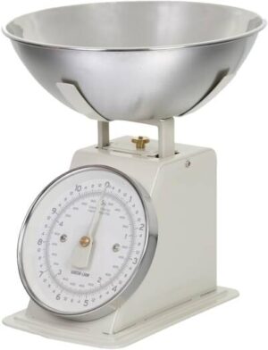 Green Lion Vintage Kitchen Scale, Stainless Steel Bowl, Analog Display, 5 kg / 11 lbs Capacity, Easy-To-Read Dial, Tare Function, Calibrating Dial, Dishwasher-Safe Bowl - Cream