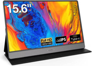 Koorui 15B1 15.6" IPS FHD Portable Monitor, Retina Display, 60Hz Refresh Rate, 5ms Response Time, 16 9 Aspect Ratio, Built-In Dual Speaker, Type-C & Mini HDMI Inputs, Black | 15B1