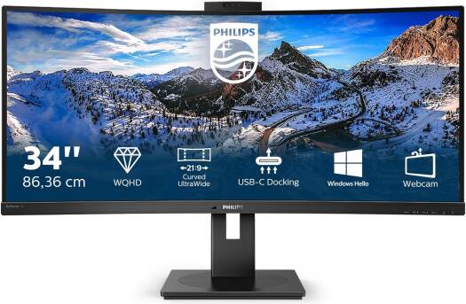 Philips P Series Curved Monitor, 34" VA Display, WQHD Resolution, 100Hz Refresh Rate, 4ms (GtG) Response Time, SmartImage, 16.7m Color Display, KVM Technology, Black | 346P1CRH