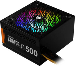 Gamdias PSU 500W ARGB PSU, 80 Plus Silver Efficiency, Support C6/C7 Power States, 120mm Fan, Automatic Fan Speed Optimization, 30 Neon-Flex RGB Lighting, Black | GD-KRATOS-E1-500
