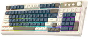 AULA S99 Gasket 98% Mechanical Membrane Keyboard, 99 Keys, Hot-Swappable PCB, RGB Phantom Lighting, PBT Ball Cap, 2000mAh Battery, Tri-Mode Connectivity, Retro Gray | S99